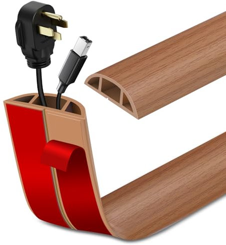 Canaletas para Cables Adhesiva 3m canaleta pasacables para Suelo Cubiertas de Suelo para Cables Protector de Cables para Suelo pasacables Suelo de PVC Cubre Cables (3m×3cm, Grano de Madera Amarillo)