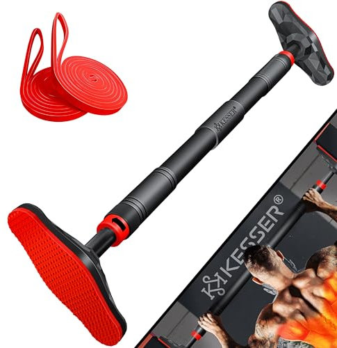 KESSER® Klimmzugstange Türrahmen verstellbar, Pull Up Bar Heimturnhalle, Reckstange ohne Schrauben/Bohren, 68-106 cm Ausziehbar, Tragfähigkeit bis zu 300Kg & rutschfeste Griffe, inkl. Resistenzbänder