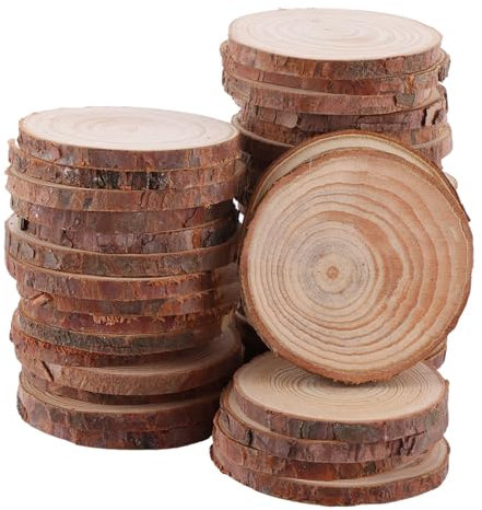 ASelected 50 Pcs Natural Wood Slices,6-7Cm Log Wooden Discs with Bark,Wooden Circles for DIY Crafts Christmas Decorations Ornaments Wedding Favours