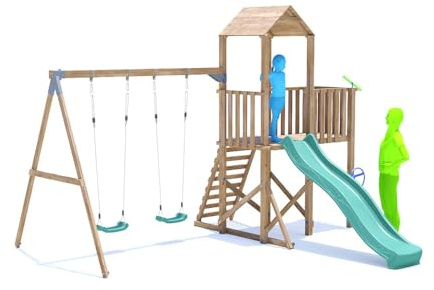 Dunster House Climbing Frame with Double Swing, High Platform & Slide BalconyFort