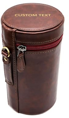 Personalized PU Leather Camera Lens Pouch, Thicken Lens Case for Photographer, Lens Protector fit for Micro-single Camera Lens, SLR Camera, Tele Lens (Dark Brown, length ＜ 165mm, diameter ＜ 85mm)