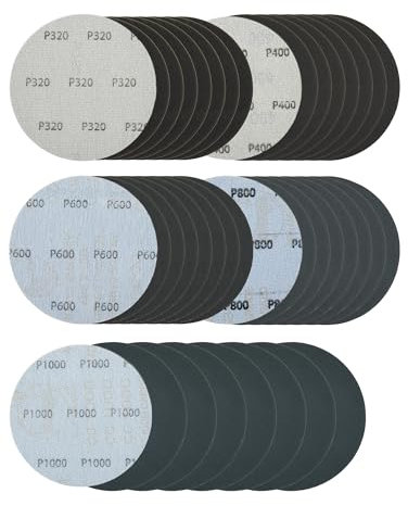 115 mm di carta vetrata (grana 320/400/600/800/1000), dischi abrasivi 115 mm, fogli abrasivi in bagnati e asciutti per lavori di verniciatura auto (40 pezzi)