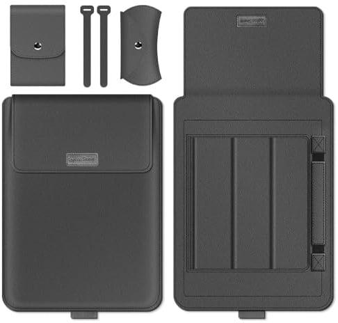 GANGANPRO Laptop Hülle 13-14 Hülle mit Ständer, kompatibel mit Microsoft Surface Laptop 5/4/3/2 13.5 Zoll, MacBook Air/Pro 13.3 Zoll, PU Lederhülle für 15–16 Laptop Computer – Grau