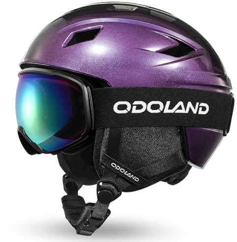 Odoland Casque de Ski avec Lunettes de Ski, Casque de Snowboard pour Hommes, Femmes et Jeunes, Casque Ski Ajustable pour Skating, Surf des neiges, Antichoc et Universel (52-55CM)