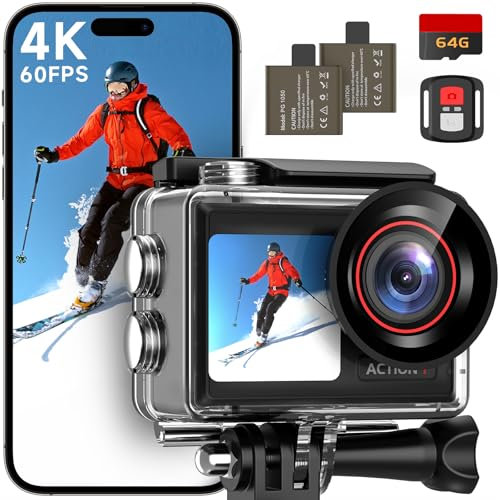 ODDV 4K 30MP Waterproof Action Camera with 60FPS and Dual Screens, 132ft Underwater Camera with 64GB Card, EIS Stabilization, 5X Zoom, Action Camera with WiFi Remote Control