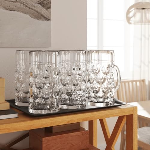 Homgoday Tazze da birra con manico in vetro, 6 pezzi, 1000 ml, tazze e bicchieri