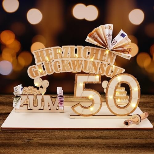 ARTREE Regalos de dinero cumpleaños madera 50 números de cumpleaños cartel madera cartel libro de visitas cumpleaños aniversario 50 cumpleaños decoración como regalo personalizado, regalos para 50