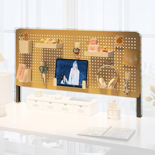 SCBTGKLN Anklemmbare Pegboard aus Stahl, Stecktafel for den Schreibtisch, Magnetische Stecktafel, Peg Board for Bürozubehör, Lochwand Zubehör, Modulares Aufhängen(Yellow,80x40cm/31.5x15.7)