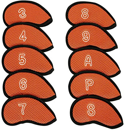 zuousxbs 10piece Waterproof Mesh Fabric Golf Putter Covers Golf Iron Head Covers Club Covers Iron Headcover Golf Clubs Head Covers Golf Iron Head Covers Orange