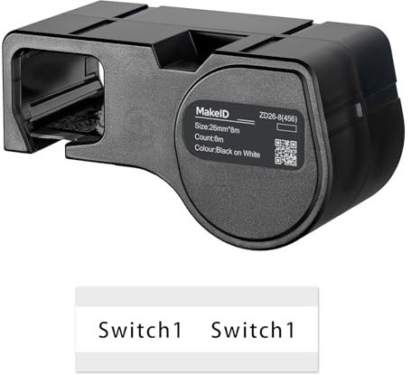 MakeID PET-Etiketten für Industrie-Etikettendrucker D50 – Schwarz auf Weiß, 26 mm x 8 m, Innen-/Außeneinsatz, Sicherheit, Asset-Tracking, Elektrokennzeichnung