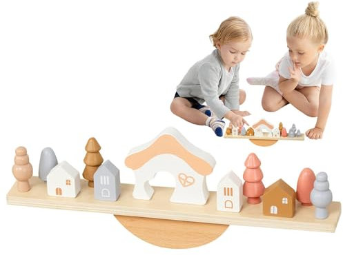 Generisch Spielzeug-Stapelblock-Sets, Balance Blocks Holzspielzeug mit Wippe, Stressabbauspiel, sicheres Vorschulspielzeug für Kinder ab 3 Jahren