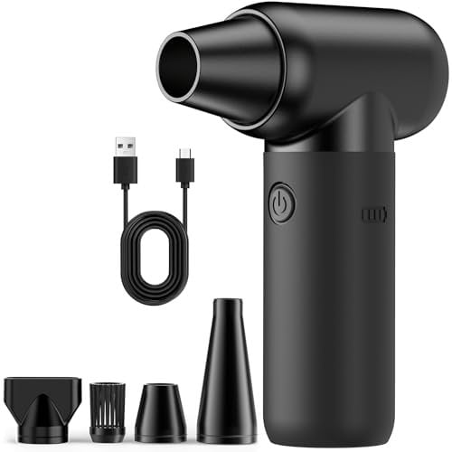Souffleur Air Comprimé, 3 Vitesses 180000 TR/Min Puissants électrique Air Comprimé Duster Depoussierant Ordinateur Rechargeable par USB pour Nettoyage PC Maison pour Animaux Domestiques Voiture Canapé