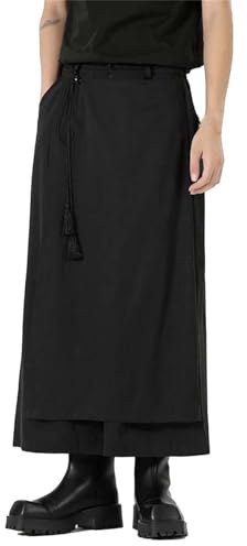 Pantalon pour homme - Jupe traditionnelle irrégulière - Grandes tailles - Couleur unie - Samouraï Hakama - Sarouel - Couleur unie - Baggy Streetwear Kilt - Style japonais, U noir., M