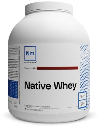 Nutrimuscle Whey Native 2.25 kg Choco Cookie - Protéine Whey jusqu'à 80% de protéines par dose - 28,6 g de Protéines par does - Lait français - Musculation et Fitness - Prise de Muscle