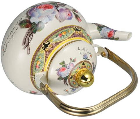 Alipis Retro Teekessel Emaille Klassischer Wasserkocher Für Herd Langlebig Leicht Zu Reinigen Für Tee Und Kaffee Vintage Design Mit Goldener Fassung