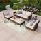 PHI VILLA Rattan Gartenmöbel Set für 5-7 Personen Gartenlounge Gartensofa Sitzgruppe Terrasse Outdoor Balkon Lounge Möbel Set Hocker Ottomane mit Sitzkissen Wetterfest
