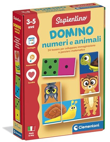 Clementoni Sapientino - Domino Numeri e Animali, Gioco Educativo Metodo Montessoriano per Bambini 3-5 Anni per Riconoscere Animali e Imparare a Contare, Made in Italy, Lingua Italiana, 16841