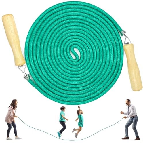 LeapBeast Groups Rope Skipping, Multiplayer rope skipping Best Team Long Jump Rope with Wooden Handle for School Sport and Outdoor Activity 5Meters -7Meters -10Meter (B Mod. - Green, 5M)