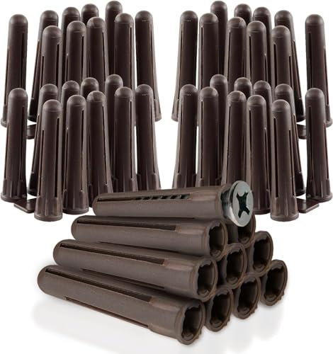 50 Pack Brown Wall Plugs – Heavy-Duty Fixings for Brick, Concrete, Stone & Plasterboard – Ideal for Shelves, TV Brackets & More
