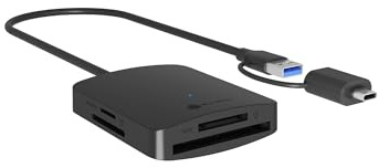 ICY Box (4-Port) Kartenleser, USB 3.2 Gen 1 bis 5 Gbit/s, SD microSD MS CF Kartenleser, integriertes 50 cm Kabel mit USB-C Adapter, Aluminium, Plug & Play, IB-CR302-CU3