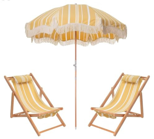 Ombrellone Da Giardino, Ombrelloni Da Spiaggia A Strisce Gialle E Bianche Ombrellone Da Esterno Inclinabile Parasole Spiaggia(Yellow)