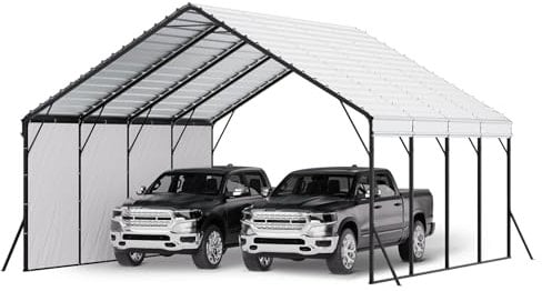 VEVOR Heavy Duty Metal Carport, 20 x 20 ft Outdoor Carport with Sturdy Frame & Roof, Car Garage Shade with Removable Sidewalls, Multi-Use Car Shelter for Pickup, Boat, Trucks & Tractors