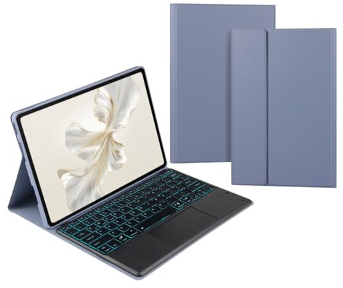 Funda con Teclado para Tableta Honor Pad 9 de 12,1 Pulgadas (2024), Contener Ñ,Teclado Inalámbrico Magnético con Trackpad Multitáctil, Retroiluminación De 7 Colores, HEY2-W09,Púrpura