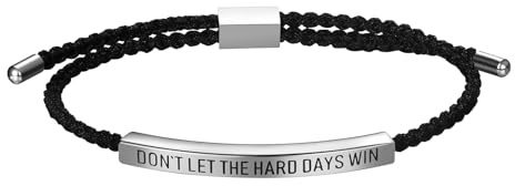 Cupimatch 2 Stück Motivationsarmband Verstellbar für Damen: Don't Let Hard Days Win Geflochtenes Armband mit Edelstahl Schieber Inspirierendes Geschenk für Familie Freunde Geburtstag Abschluss