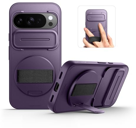 SURITCH Compatible with Google Pixel 10/10 Pro Case with 360° Rotatable Hand Strap Phone Grip Holder & Invisible Kickstand & Slide Camera Cover Rugged Shockproof Protective Cover - Purple