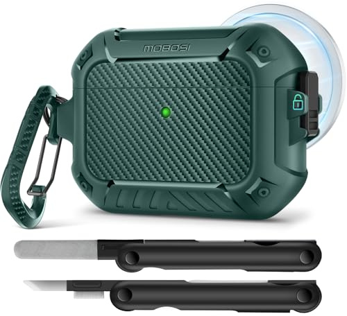 MOBOSI for AirPods Pro 3 Case,Compatible with AirPod Pro 3rd Generation Cover [Compatible with MagSafe] Lock&Keychain&Cleaner Kit,Full Body Shockproof Protective Hard Shell (2025),Green