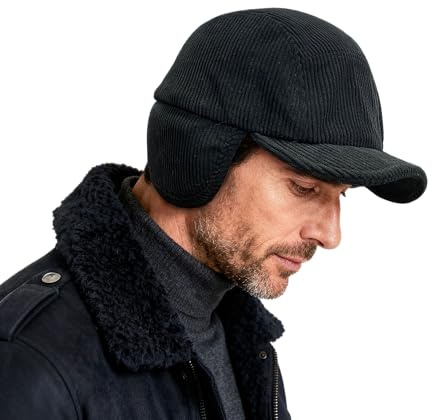 Clakllie Basecap mit Ohrenklappen Schirmmütze Herren Warme Short Brim Cap 5 Panel Cap mit Kurzem Schirm Weich Fliegermütze Wintermütze