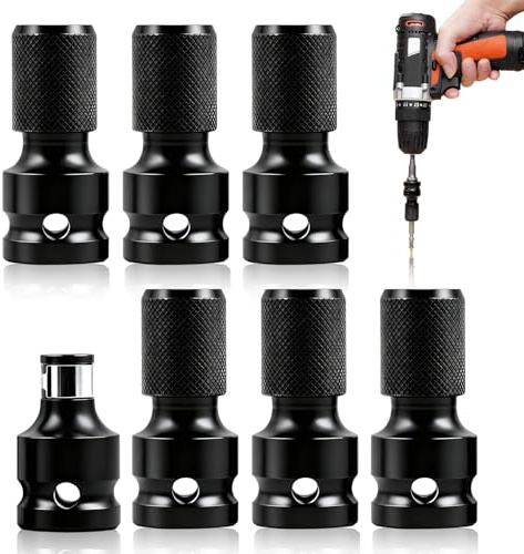 7 Stück Schlagschrauber Bit Adapter, Bithalter Stecknuss Adapter 1/2 Auf 1/4 Zoll Hochhärte Kohlenstoffstahl Multifunktionsadapter Sicherheitsklemme Kompatibel mit Schlagschrauber Nüsse, Schlagratsche