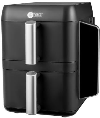 AFRA 9L Dual Zone Air Fryer, 2400W, 2 Drawers, 11 Presets | Vertical double-drawer design with Sync and Match cooking, dehydrate function and adjustable 140–220°C heat