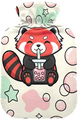 Cute Animal Bubble Tea Hot Water Bottle with Soft Cover Bed Hand Feet Warmer Winter Gift Hot Water Bag for Menstrual Cramps Small
