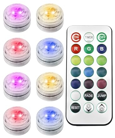 Bettinay 9 PCS Small Waterproof Led Water Feature Light with Remote,Underwater Mini Hot Tub Lights for Pond Fountain Aquarium