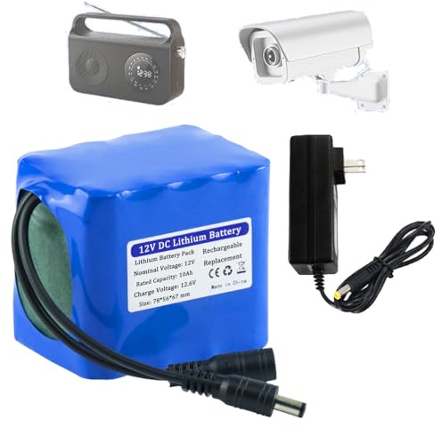 ZXLLAFT 12-Volt-Ersatzbatterie 12 V 10 Ah Lithium-Batterie 10000 mAh wiederaufladbare 3S4P-Akkupack für Notstromversorgung von 50-120-W-Motorkits mit BMS,12v10ah with Charger