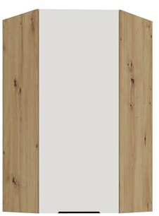 Kuechen-preisbombe Küchen Eckhängeschrank 60x60 cm - Höhe 90 cm Küche ARIA Weiss Ultra matt + Eiche Artisan matt, hochwertige Fronten mit Anti Fingerprint Beschichtung Küchenzeile Küchenblock