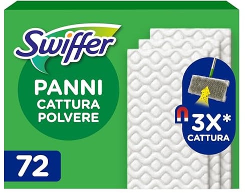 Swiffer Dry, Ricariche Microfibra Catturapolvere, 72 Panni, Maxi Pack | Cattura 3 Volte Più Polvere e Peli di Animali/Capelli Rispetto alla Scopa Tradizionale, Ottimo e Sicuro per Tutti i Pavimenti