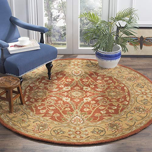 SAFAVIEH Antiquity Collection Area Rug - 3'6 Round, Rust & Gold, Handmade Traditional Oriental Wool, Ideal for High Traffic Areas in Living Room, Bedroom (AT249C)