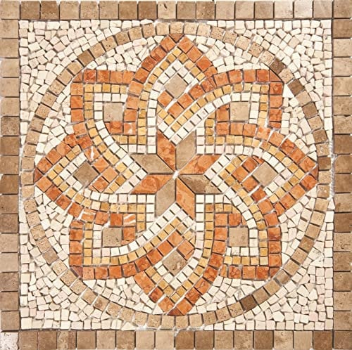 Rosone Rosoni Mosaico in marmo, per interno ed esterni, Positano noce, cm.66x66, Bianco,giallo,rosso