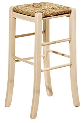 Tabouret carré en bois massif à vernir, de 67 cm de hauteur, avec siège en paille, déjà monté