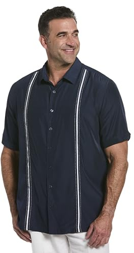 Cubavera Men's Cubavera Paneled Short Sleeve Shirt For Men, Classic Fit, Wrinkle Resistant, Casual Button-Down Shirt For Men With Spread Collar (Sizes Small - 5Xl), Dress Blues, Medium