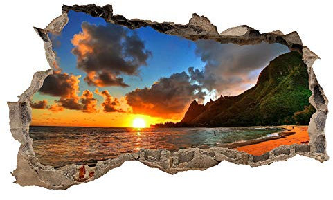 3D Wandtattoo Mauerloch Wandsticker Wandaufkleber Durchbruch Städte Landschaft Abenteuer selbstklebend H 60 x B 100 Schlafzimmer Wohnzimmer (WL23 Sonnenuntergang)