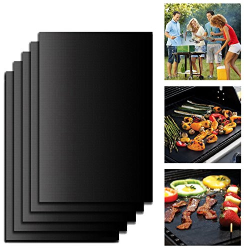 BBQ Grillmatten mit Antihaft Teflon Beschichtung Zum Grillen für Gasgrill Holzkohle Lebensmittelkonform (Schwarz 5er Packung)