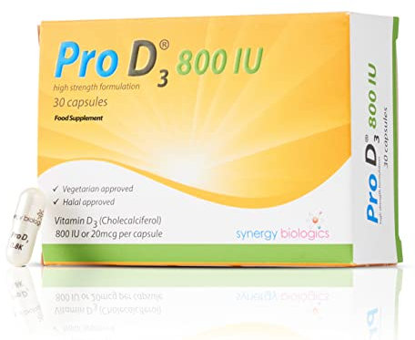 Pro D3 800 IU Capsules | Premium Vitamin D3 | 30 Capsules | Gelatine Free, Lactose Free, Dairy Free, Nut Free | Suitable for Vegetarians, Halal & Kosher Diets | Made in The UK