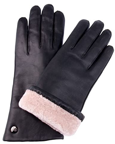 Hand Gewand by Weikert Exklusive Lederhandschuhe aus Lammnappa gefüttert mit Merino Lammfell, Touchscreen, langer Schnitt bis über das Handgelenk, Damen Lammfellhandschuhe