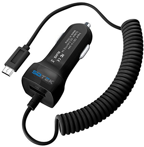 SDTEK Adaptateur Chargeur de Voiture Micro USB avec câble Compatible avec Samsung Galaxy S4/S5/S6/S7, J3/J4/J5/J6, Huawei, Nokia, Moto + Port de Charge USB (Noir)