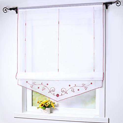 Joyswahl Raffrollo Voile Transparentes Bändchenrollo Lisa mit Tunnelzug Stickerei Gardine BxH 100x140cm Rot 1er Pack