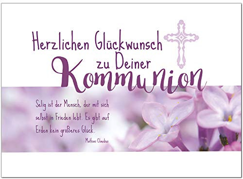 Einladungskarten Manufaktur Hamburg Glückwunschkarte Kommunion mit Umschlag/Zu Deiner Kommunion Rosa Blumen/Kommunionskarten/Karte für Glückwünsche/Feier