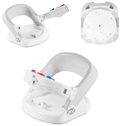 Ms Asiento De Baño Giratorio Osito Bear - Unisex Blanco/Gris - Ergonómico Y Seguro - Con Barra Para Una Facil Colocación Del Bebé - Con Ventosas Para Fijación - Respaldo ajustable con inclinación